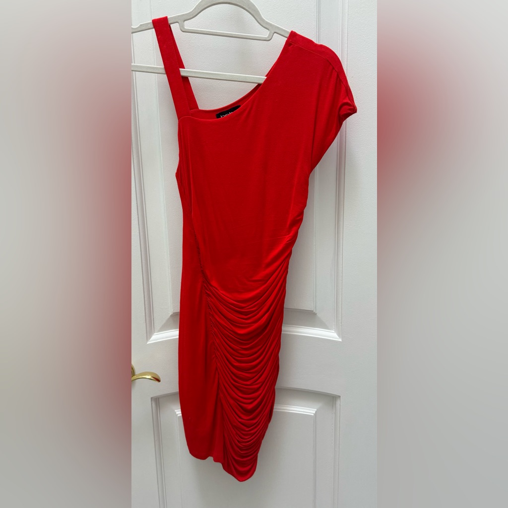 Bebe Red Rouched Dress Size Xs